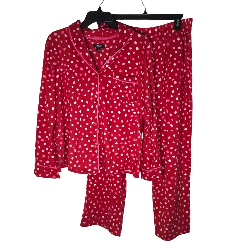 Simply Vera Vera Wang Womens Red Polka Dot Pajama Set Long Sleeve Pants Large
